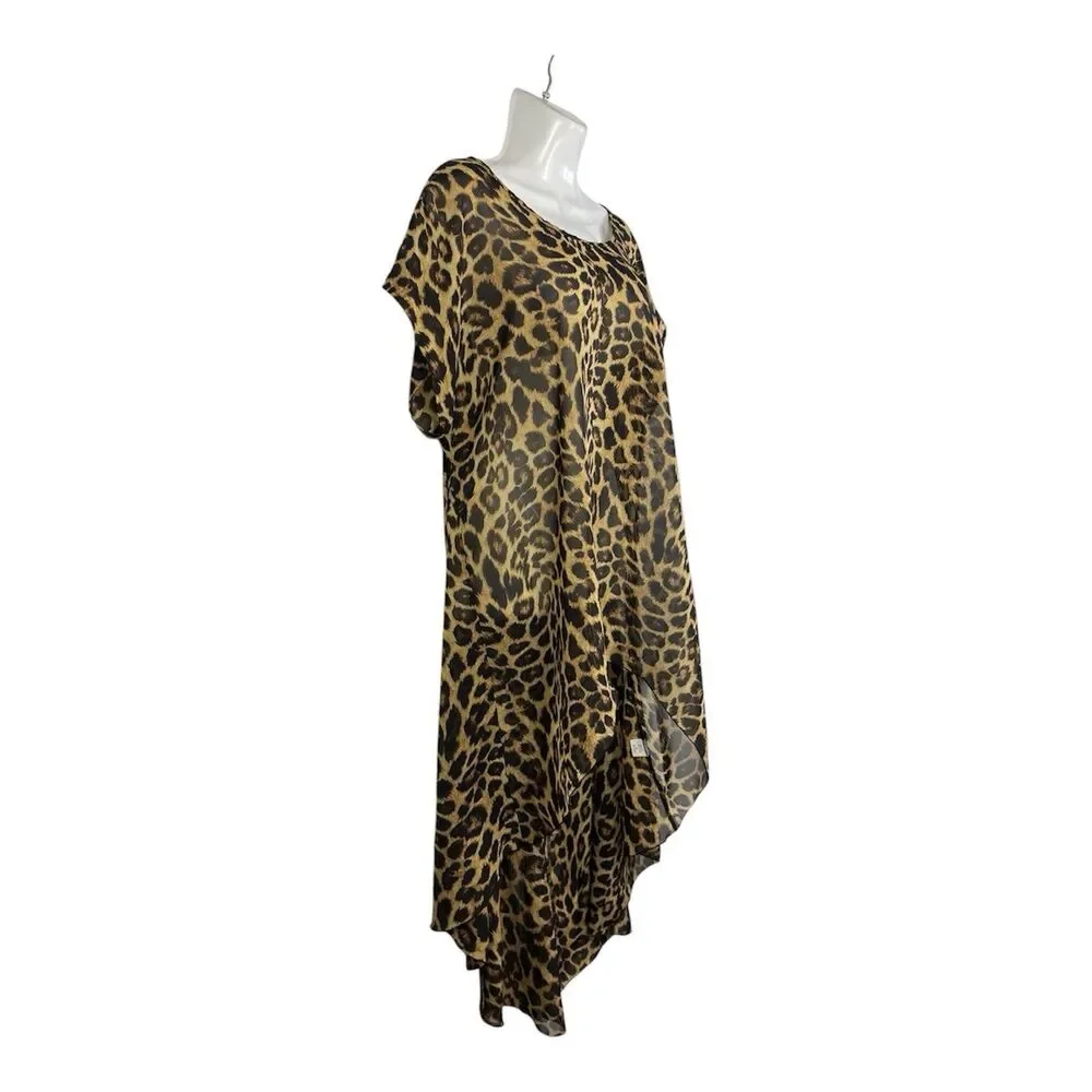 Cha Cha Vente Leopard Print High Low Top Plus 2X Tunic Short Sleeve Sheer Blouse - Picture 3 of 8